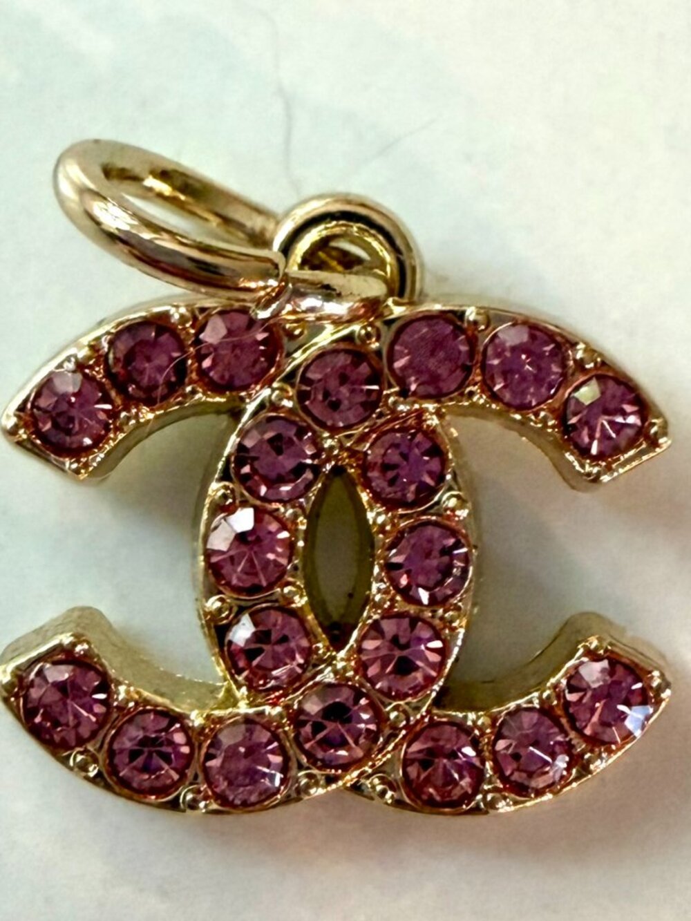 Dainty Fuchsia Chanel Rhinestone CC Zipper Pull Charm